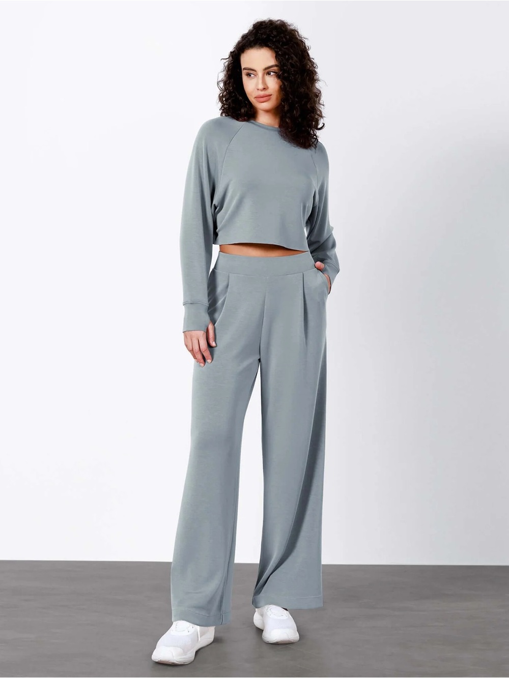 Ododos Modal Lounge Set | Crewneck Sweatshirt & Wide Leg Pants | Size Small